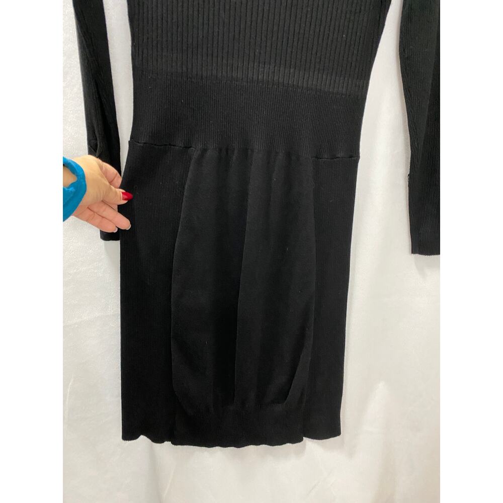 Chache Black Round Neck Long Sleeve Ribbed Knit Bodycon Dress Medium - Picture 8 of 10